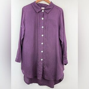 Match Point size Small Women’s Purple Linen Pintuck Roll Tab Sleeve Tunic Top